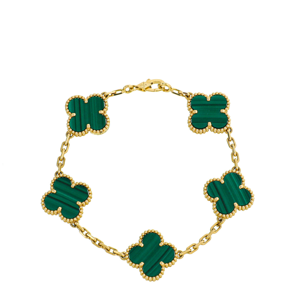 Van Cleef & Arpels 18K Yellow Gold Malachite 5 Motifs Vintage Alhambra Bracelet-Van Cleef & Arpels-THE CLOSET