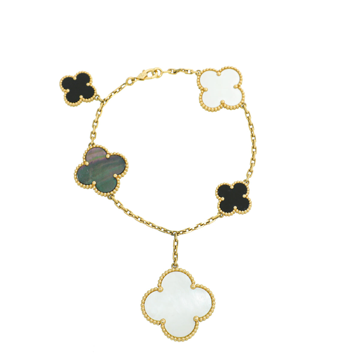 Van Cleef & Arpels 18K Yellow Gold MOP Onyx Magic Alhambra 5 Motifs Bracelet-Van Cleef & Arpels-THE CLOSET