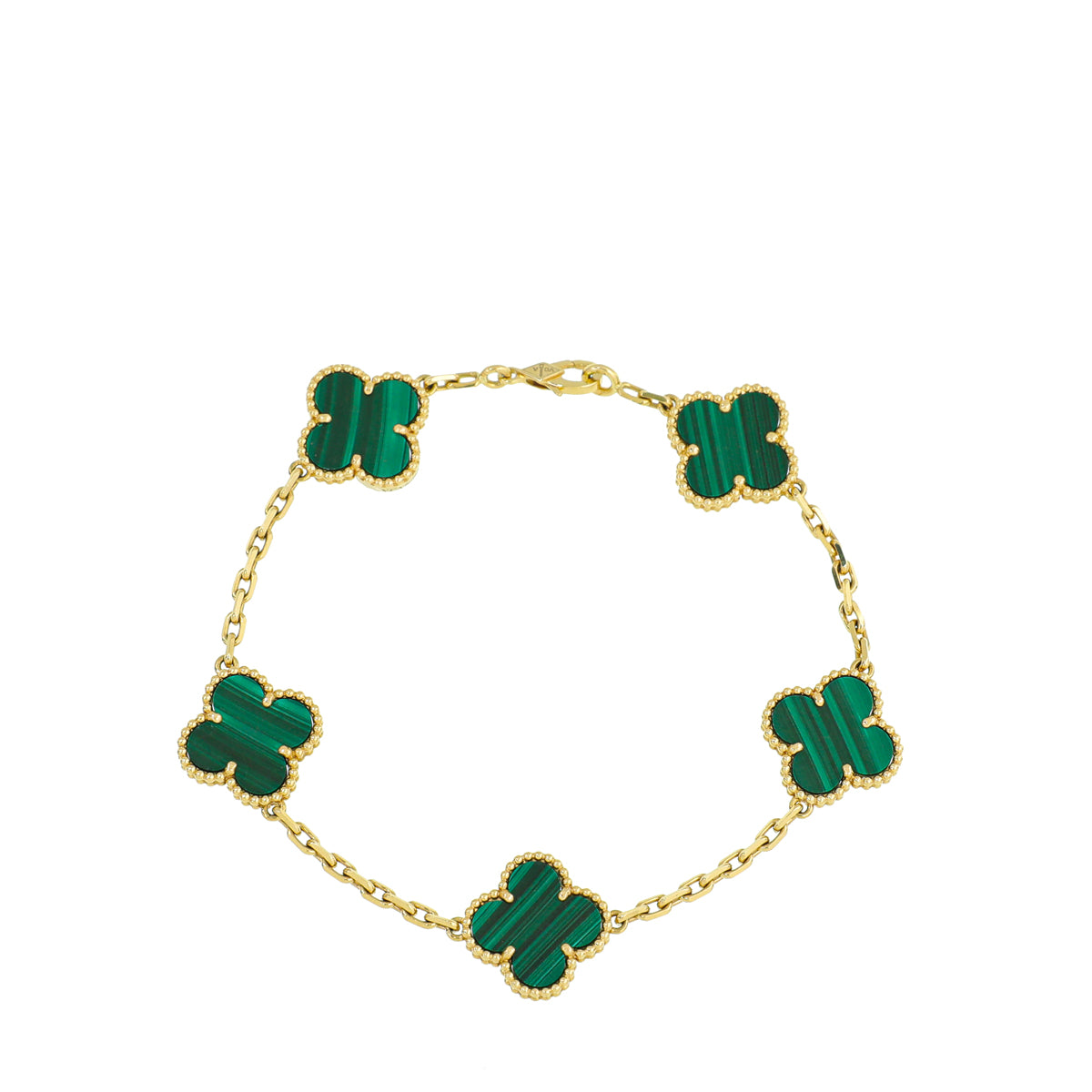 Van Cleef & Arpels 18K Yellow Gold 5 Motifs Malachite Vintage Alhambra Bracelet-Van Cleef & Arpels-THE CLOSET