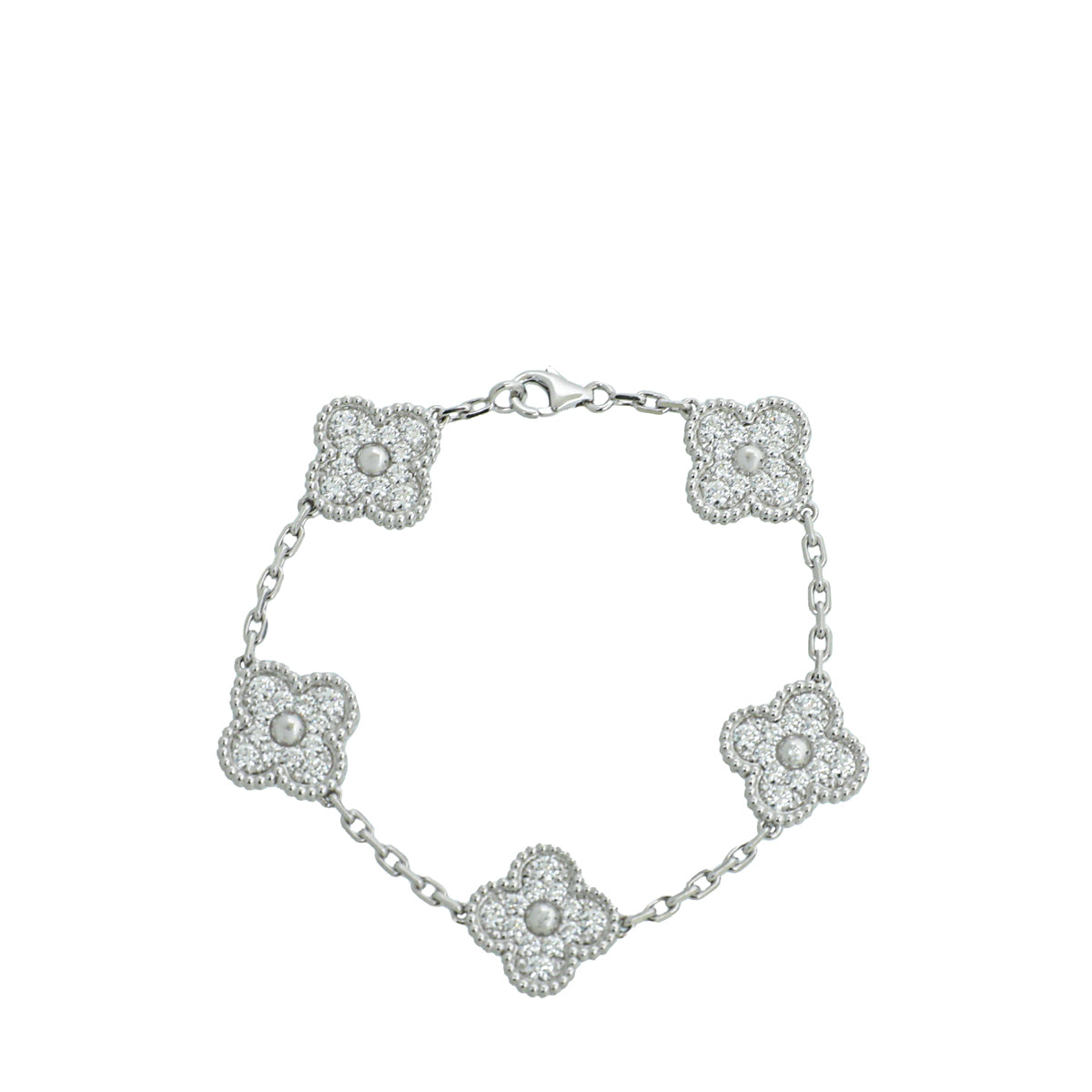 Van Cleef & Arpels 18K White Gold Diamond Vintage Alhambra Bracelet-Van Cleef & Arpels-THE CLOSET