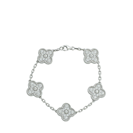 Van Cleef & Arpels 18K White Gold Diamond Vintage Alhambra Bracelet
