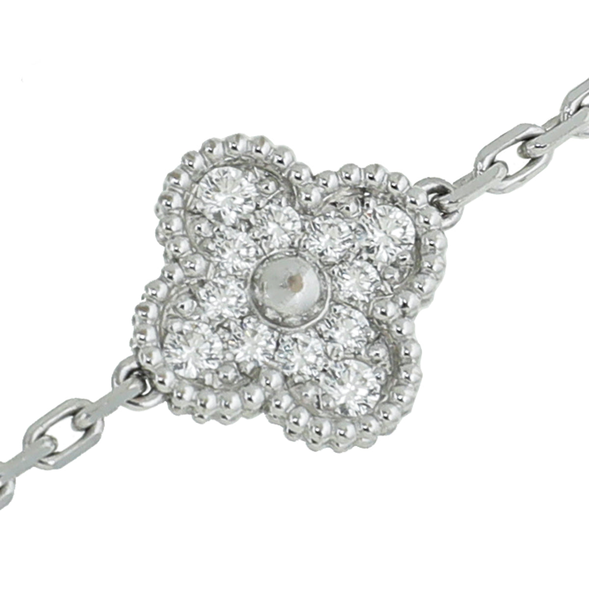 Van Cleef & Arpels 18K White Gold 5 Motifs Diamond Onyx Vintage Alhambra Bracelet