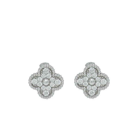 Van Cleef & Arpels 18K White Gold Diamond Vintage Alhambra Earrings