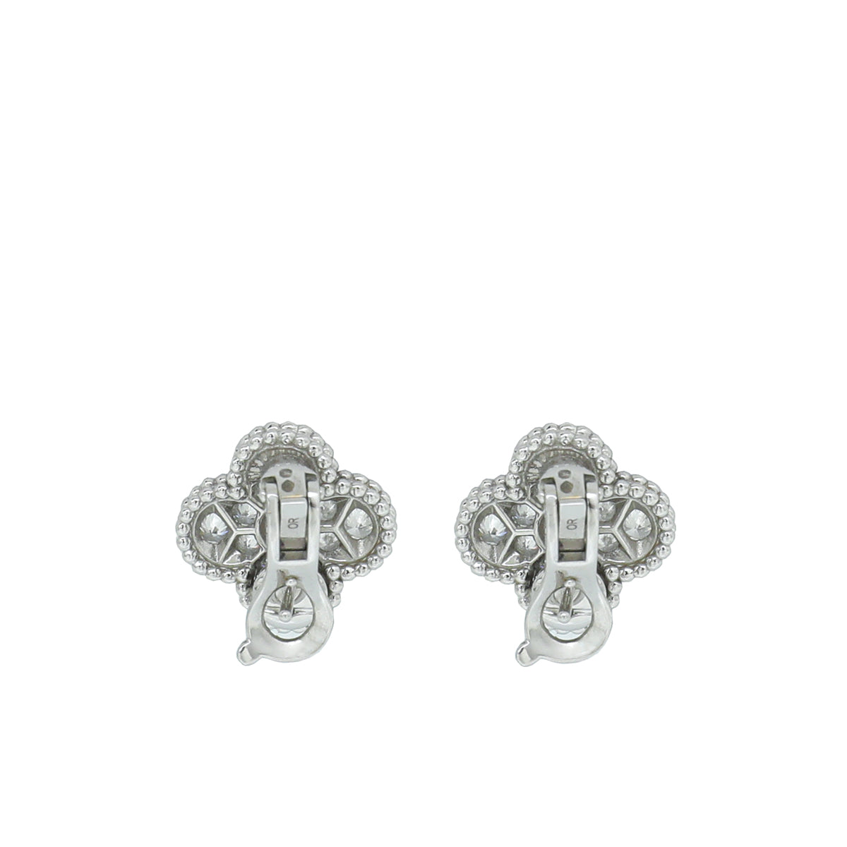 Van Cleef & Arpels 18K White Gold Diamond Vintage Alhambra Earrings-Van Cleef & Arpels-THE CLOSET
