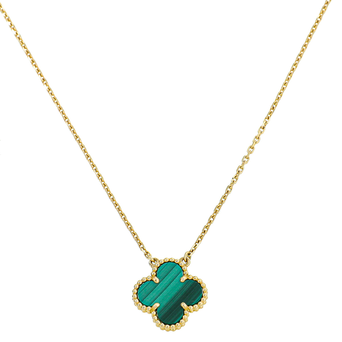 Van Cleef Arpels 18K Yellow Gold Malachite Vintage Alhambra Pendant Necklace