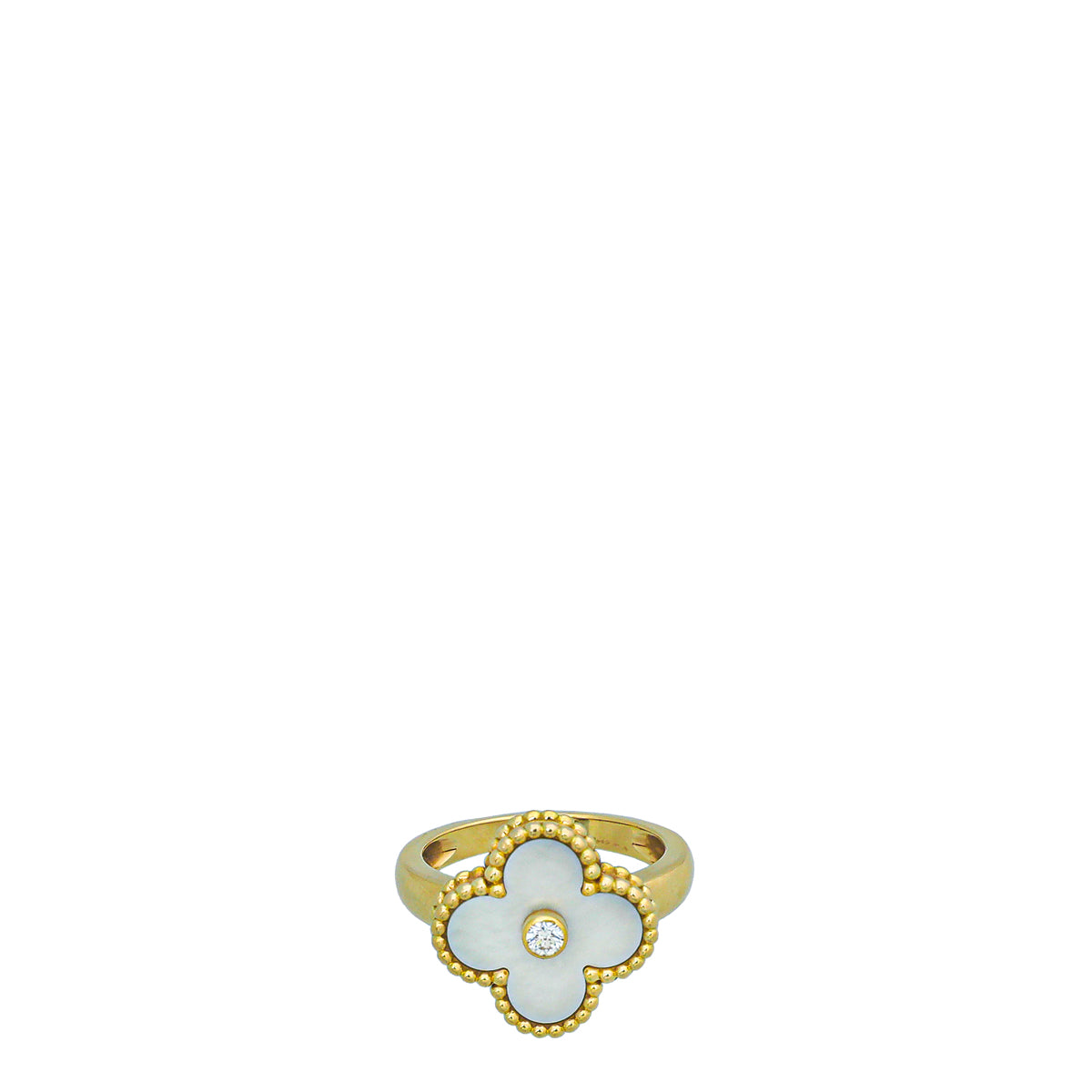Van Cleef & Arpels 18K Yellow Gold MOP Diamond Vintage Alhambra Ring 51-Van Cleef & Arpels-THE CLOSET