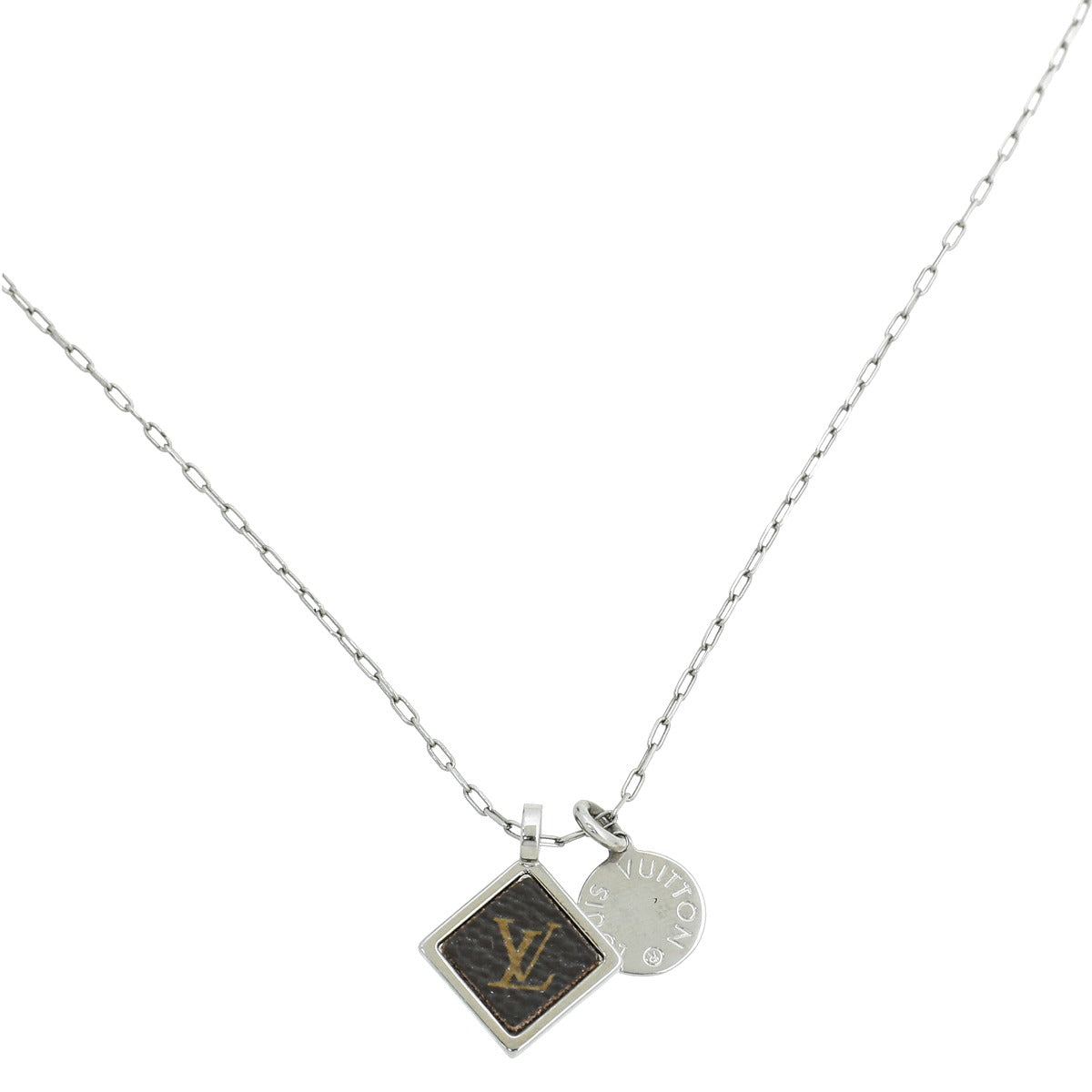 Louis Vuitton Silver Finish Monogram Square Pendant Necklace-Louis Vuitton-THE CLOSET