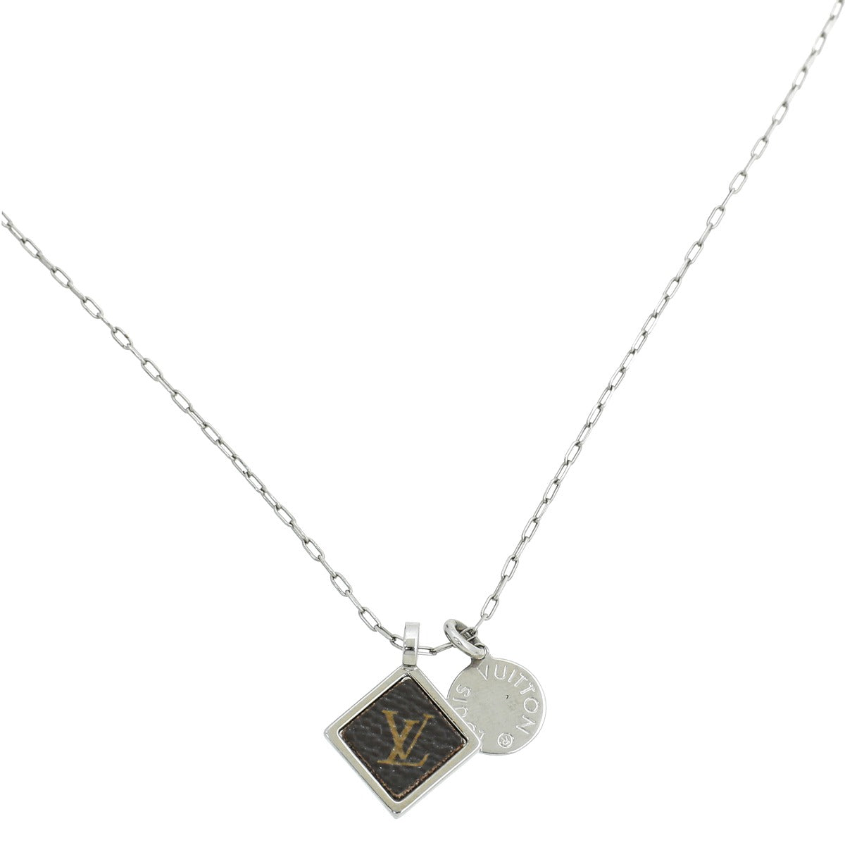 Louis Vuitton Silver Finish Monogram Square Pendant Necklace