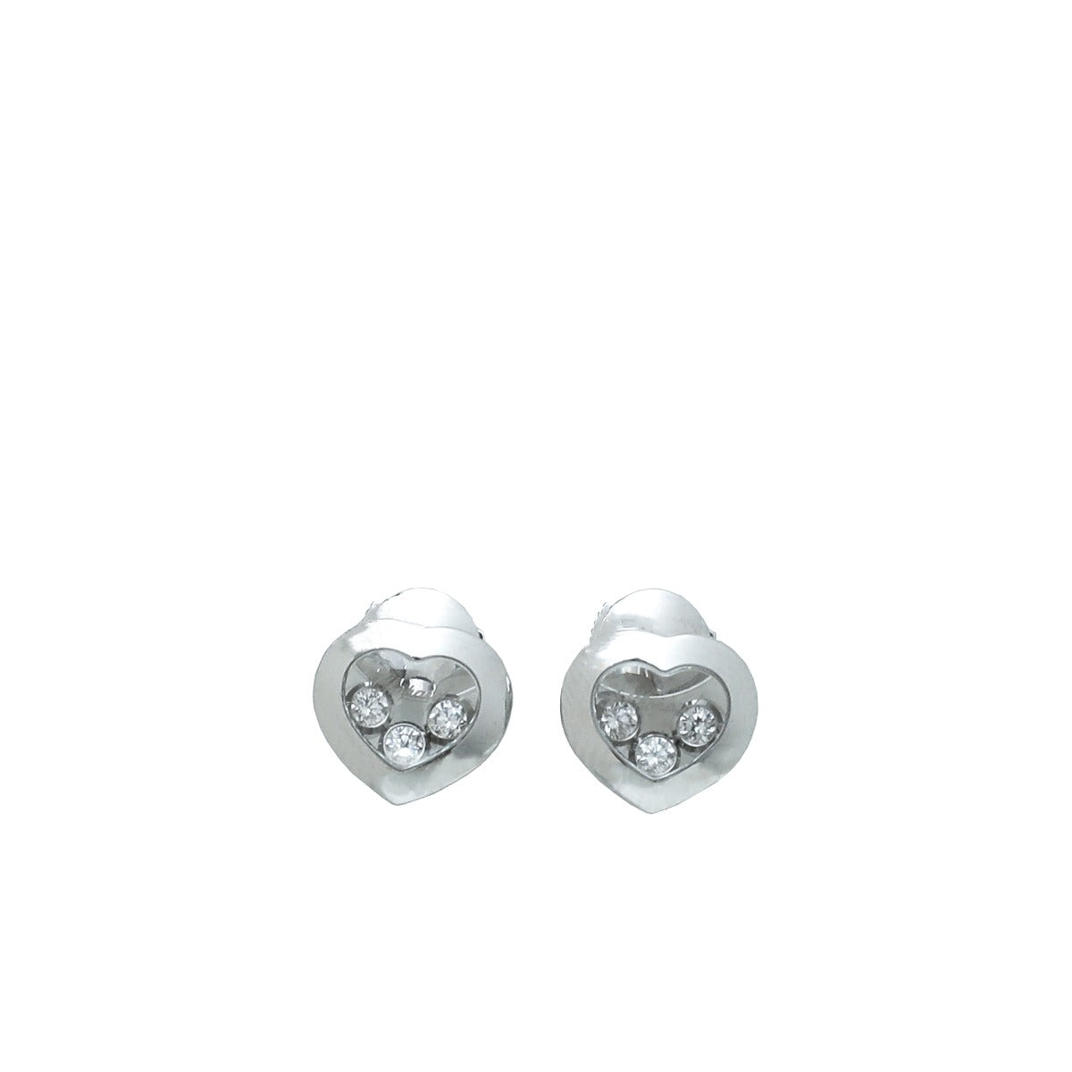 Chopard 18K White Gold Diamond Happy Heart Studs Earrings-Chopard-THE CLOSET