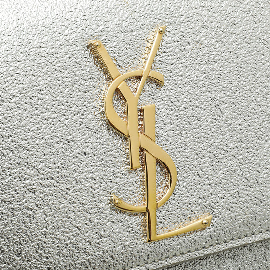 SAINT LAURENT Metallic Textured Calfskin Classic Monogram Cassandre Clutch  Pale Gold 1291945