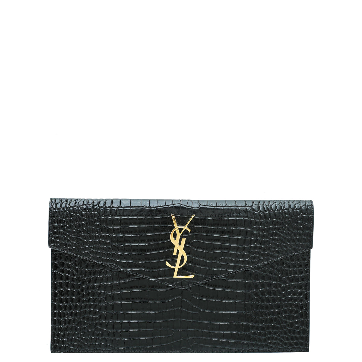 YSL Black Croco Embossed Uptown Envelope Pouch-YSL-THE CLOSET