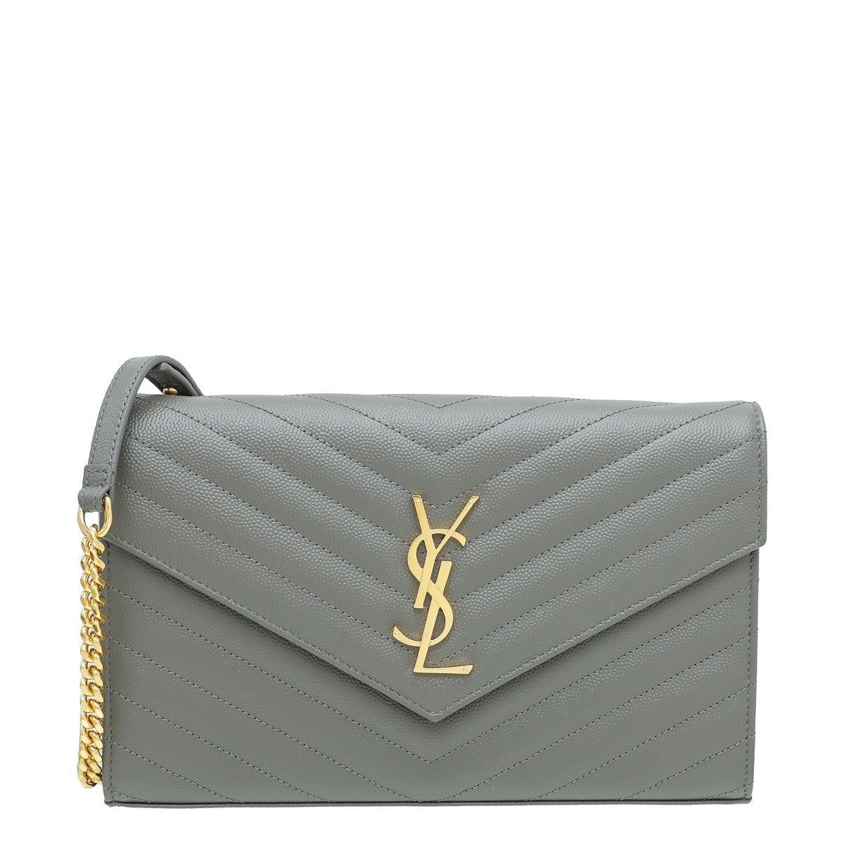 YSL Grey Monogram Chevron Chain Wallet-YSL-THE CLOSET