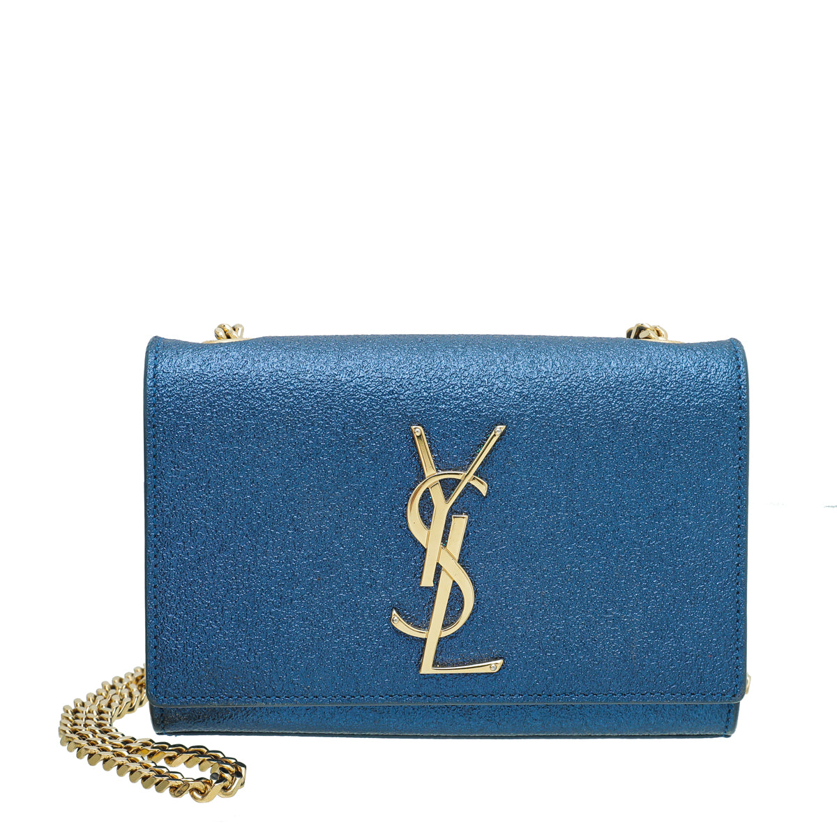 YSL Metallic Blue Monogram Kate Mini Chain Bag-YSL-THE CLOSET