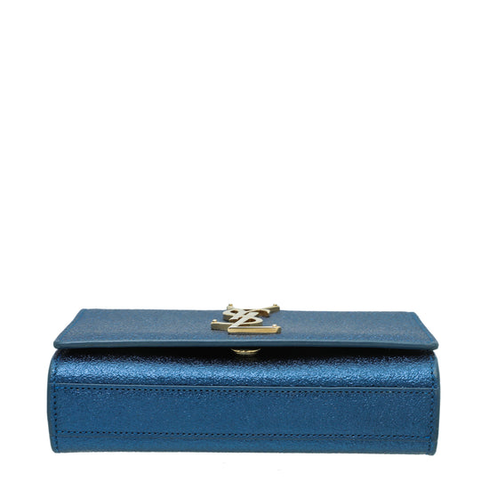YSL Metallic Blue Monogram Kate Mini Chain Bag