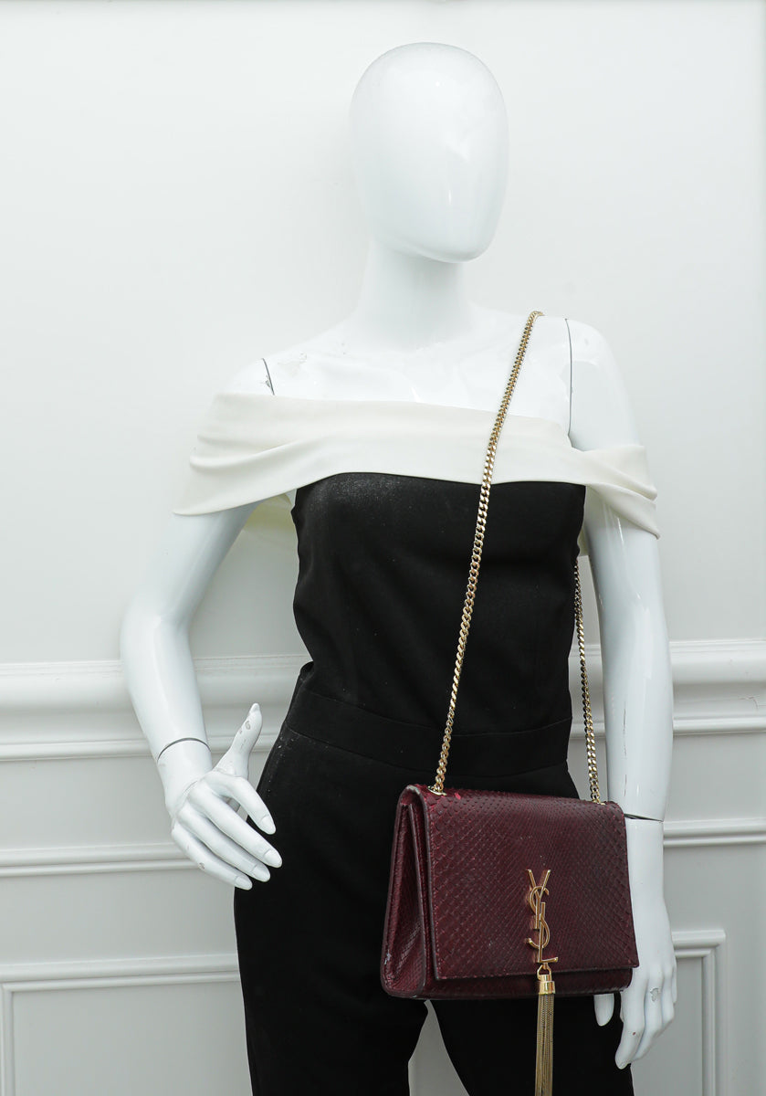 YSL Burgundy Python Kate Tassel Chain Medium Bag