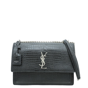 YSL أسود تمساح غروب الشمس منقوش كيس كبير