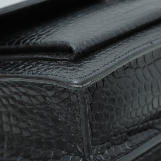 YSL Black Croc Embossed Sunset Large Bag