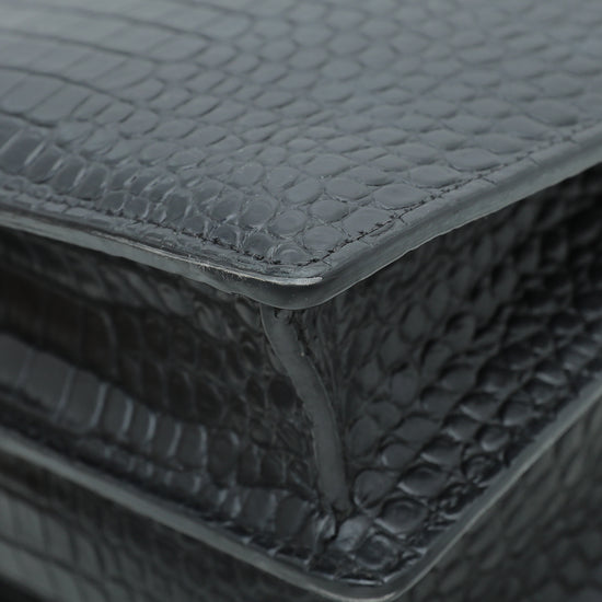 YSL Black Croc Embossed Sunset Large Bag – The Closet