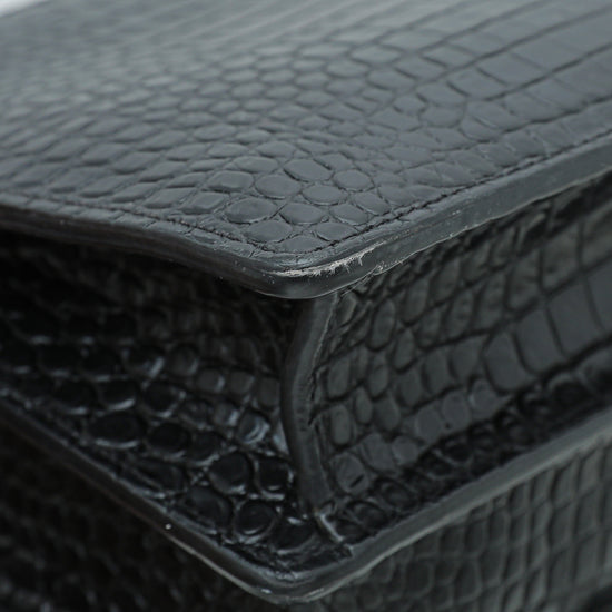 YSL Black Croc Embossed Sunset Large Bag