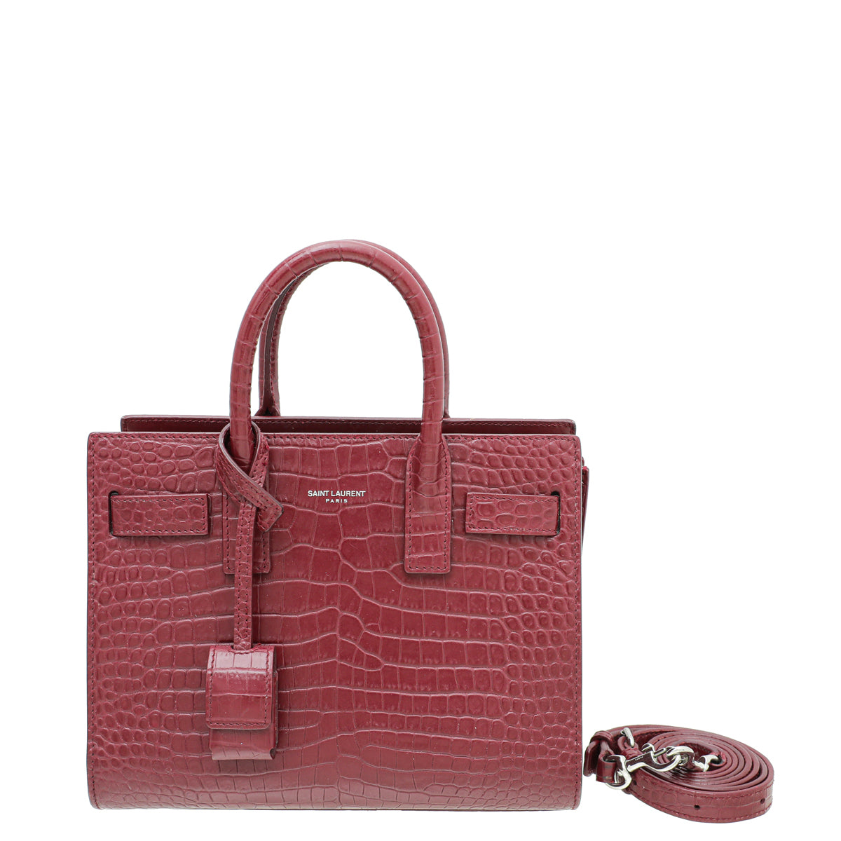 YSL Burgundy Croco Embossed Sac De Jour Nano Bag-YSL-THE CLOSET