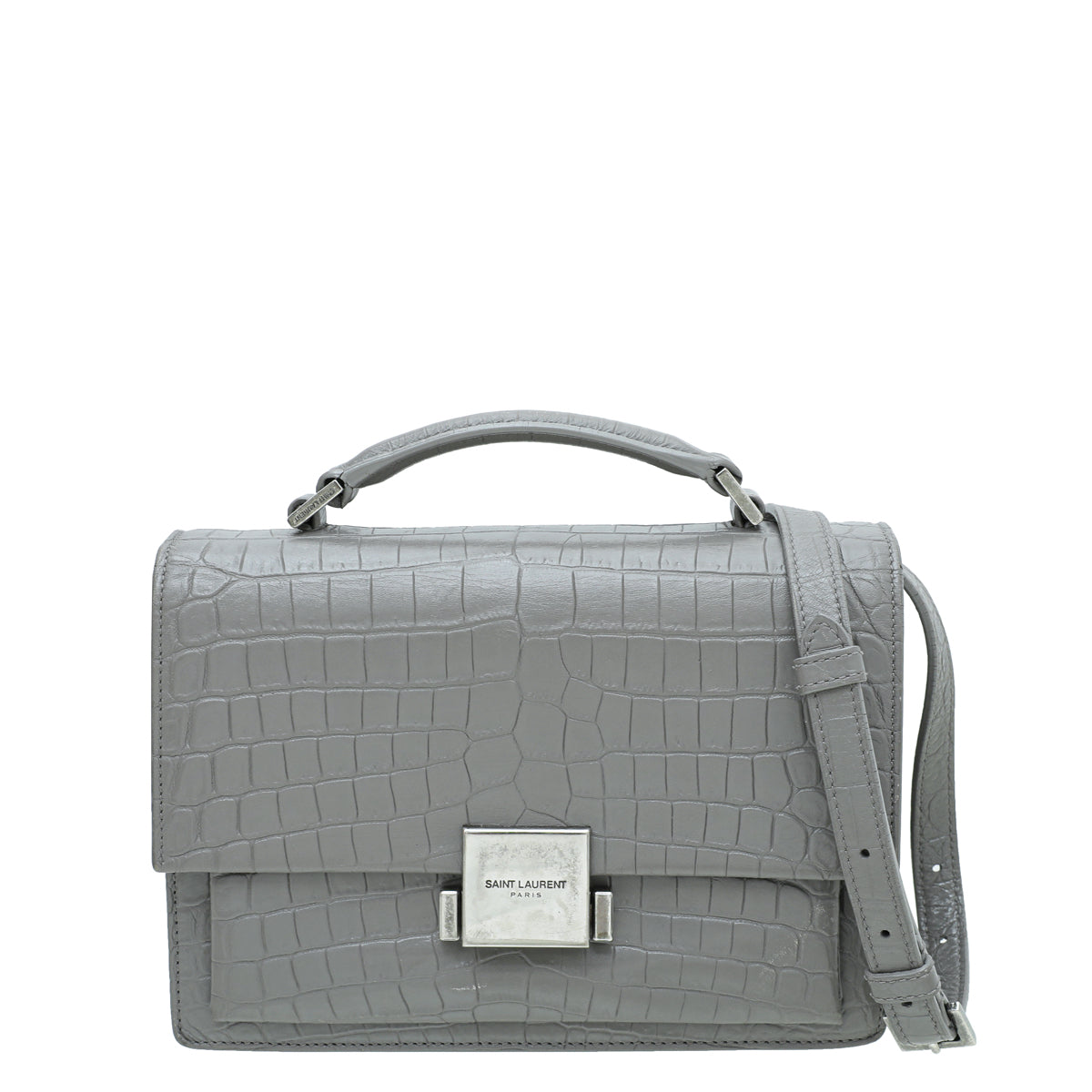 YSL Grey Croc Embossed Bellechasse Satchel Medium Bag-YSL-THE CLOSET