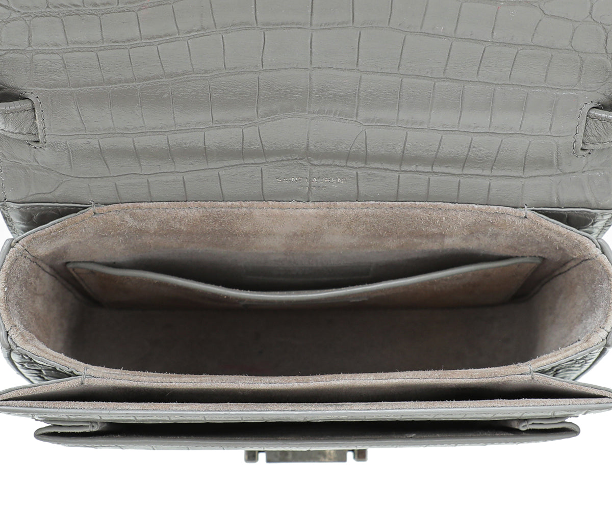 YSL Grey Croc Embossed Bellechasse Satchel Medium Bag