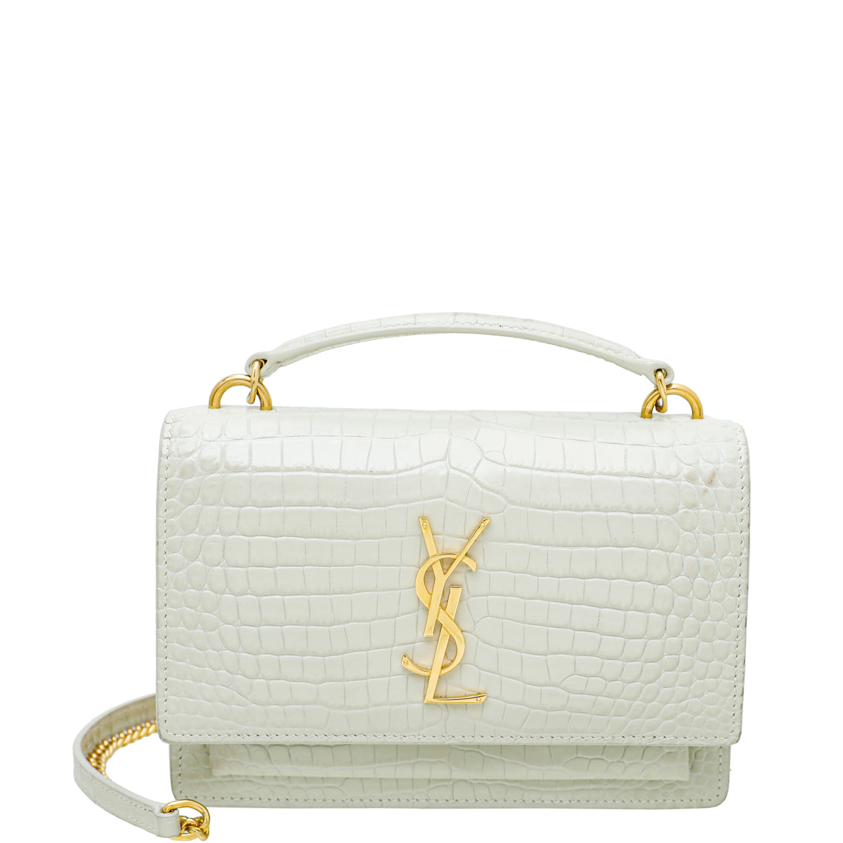 YSL Vintage Blanc Croc Embossed Sunset Chain Wallet-YSL-THE CLOSET