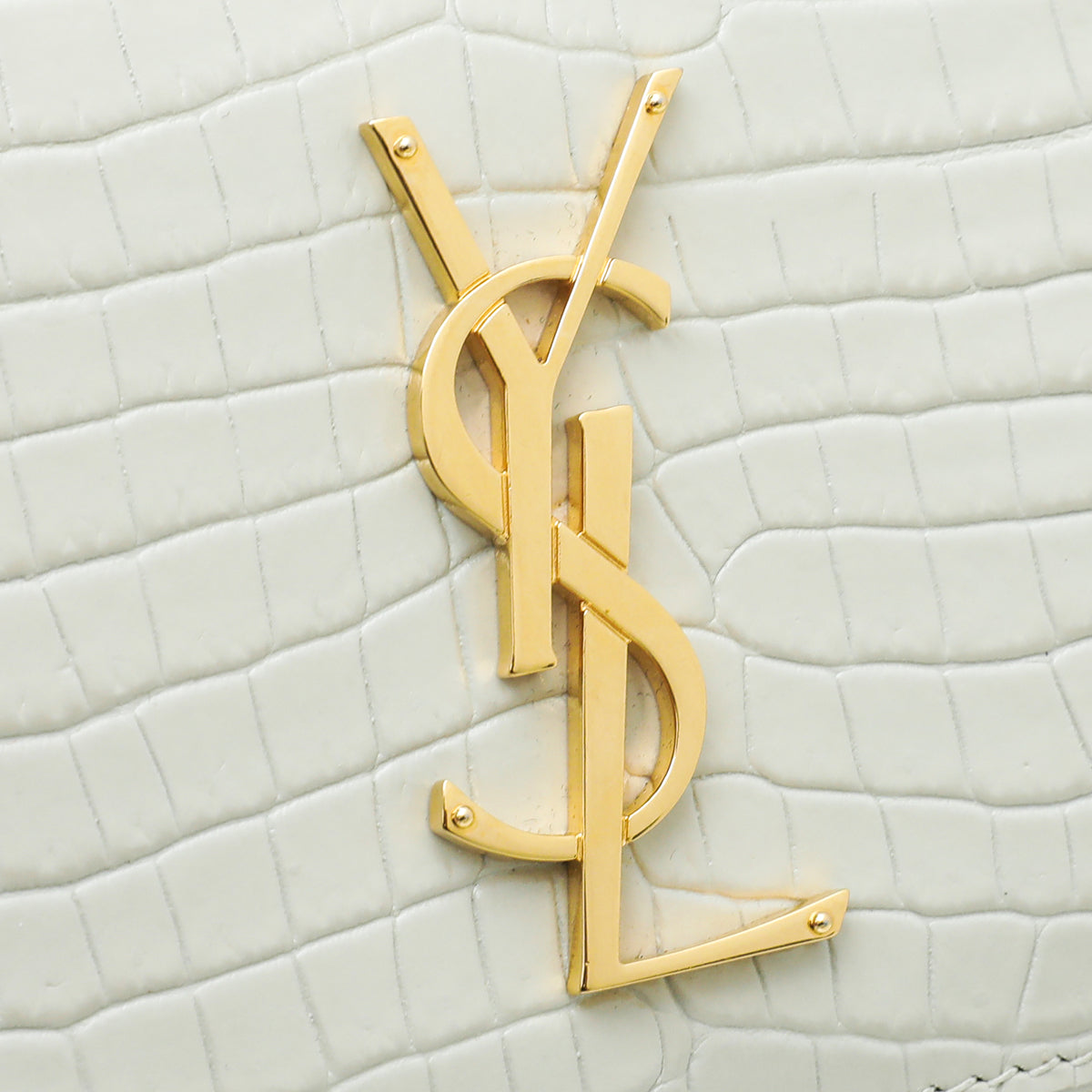YSL Vintage Blanc Croc Embossed Sunset Chain Wallet