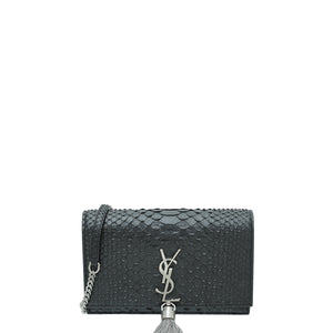 YSL الأسود بيثون كيت تاسل محفظة سلسلة صغيرة