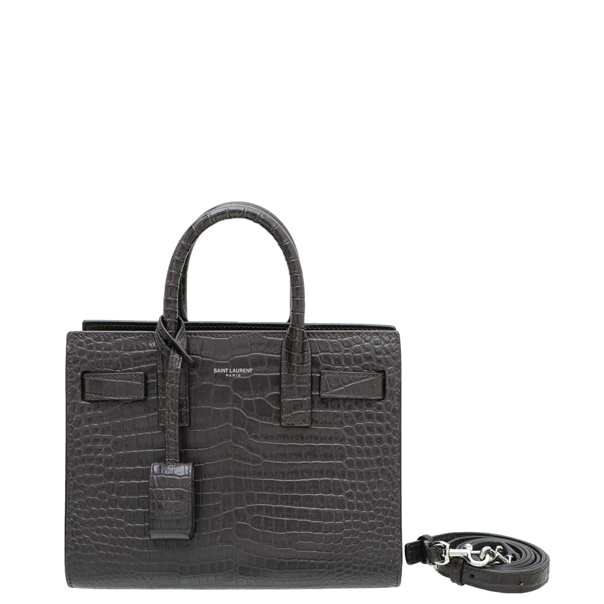 YSL Chocolate Croco Embossed Sac De Jour Nano Bag-YSL-THE CLOSET
