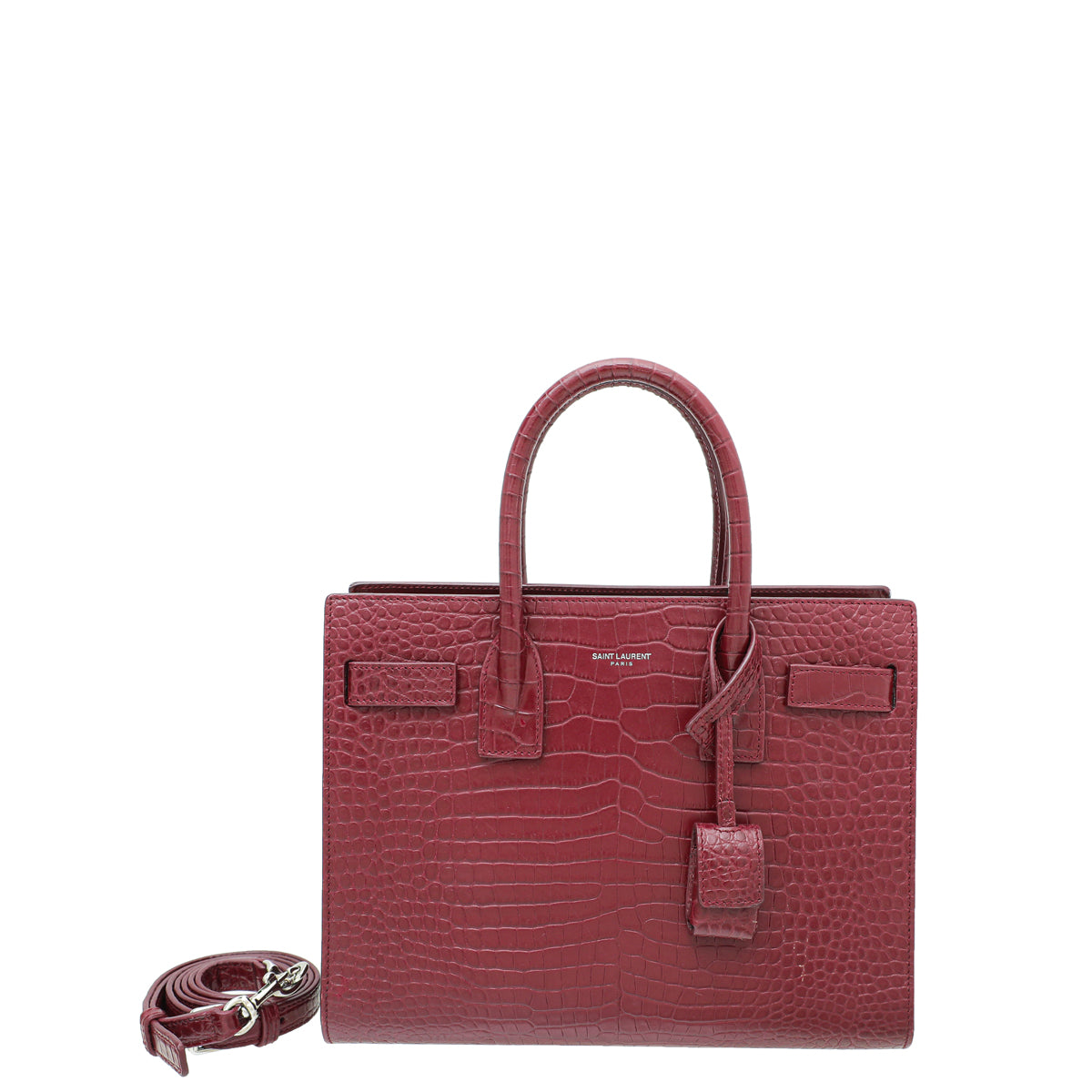 YSL Burgundy Baby Croc Embossed Sac De Jour Bag-YSL-THE CLOSET