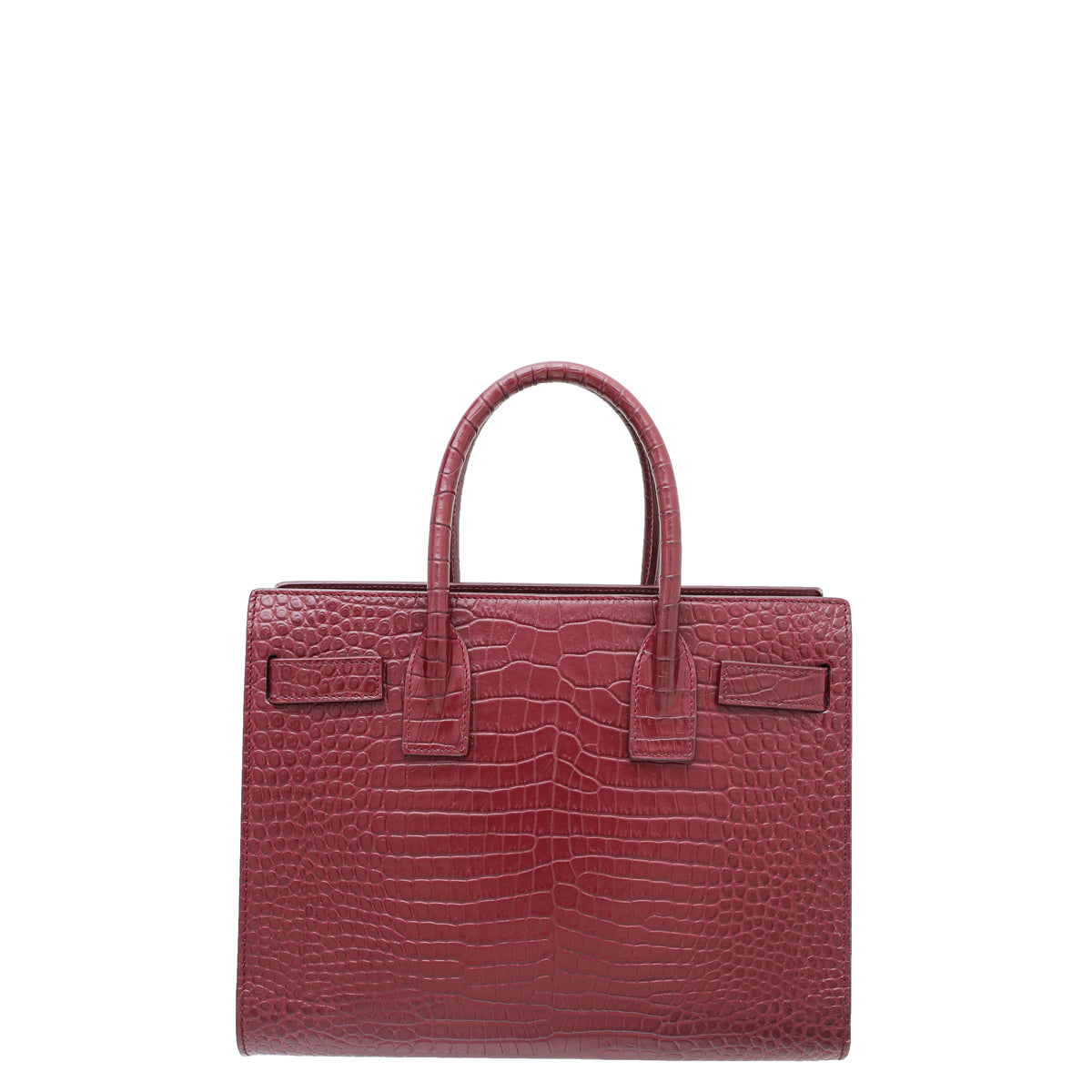 YSL Burgundy Baby Croc Embossed Sac De Jour Bag-YSL-THE CLOSET