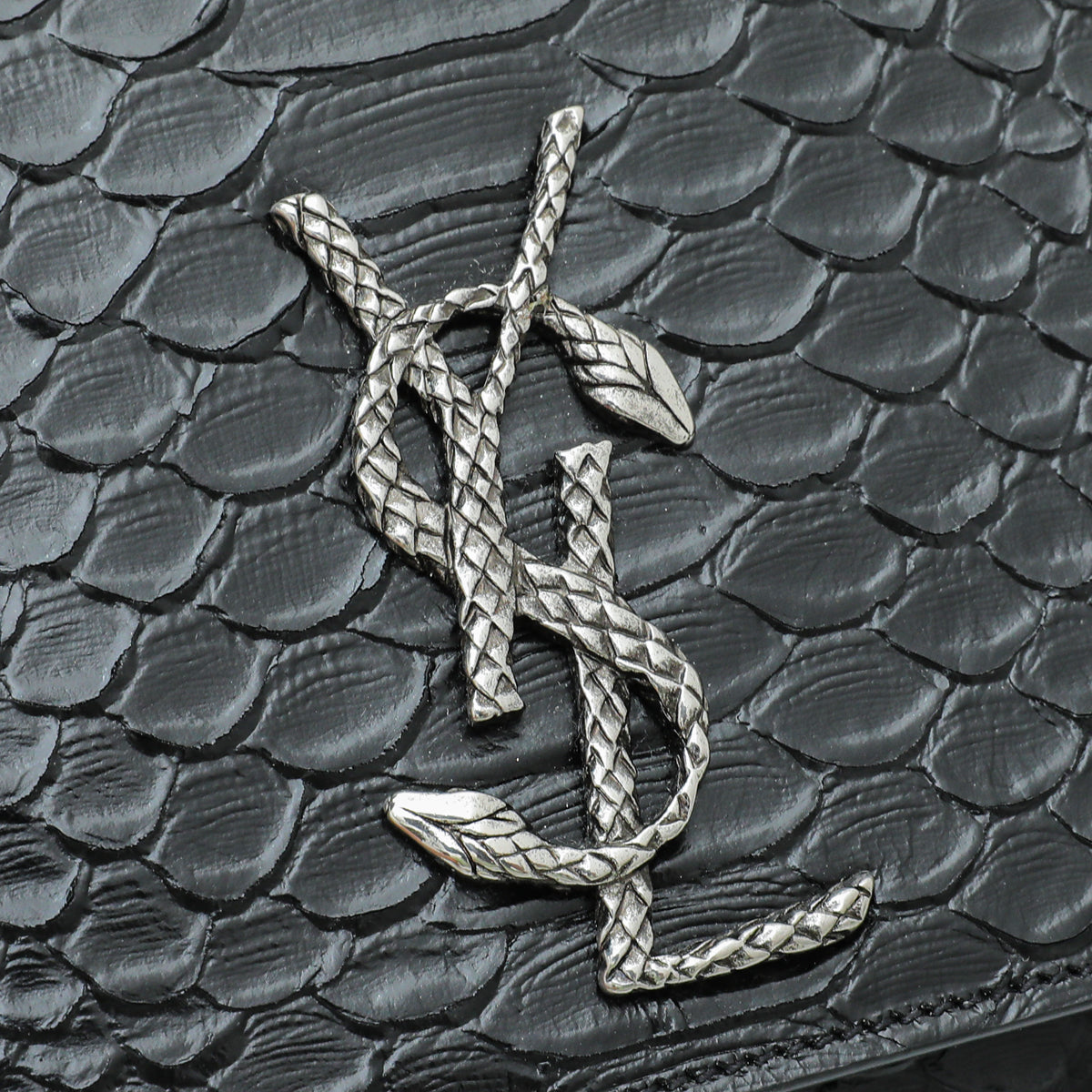 YSL Black Python Embossed Serpent Monogram Kate Satchel Medium Bag ...