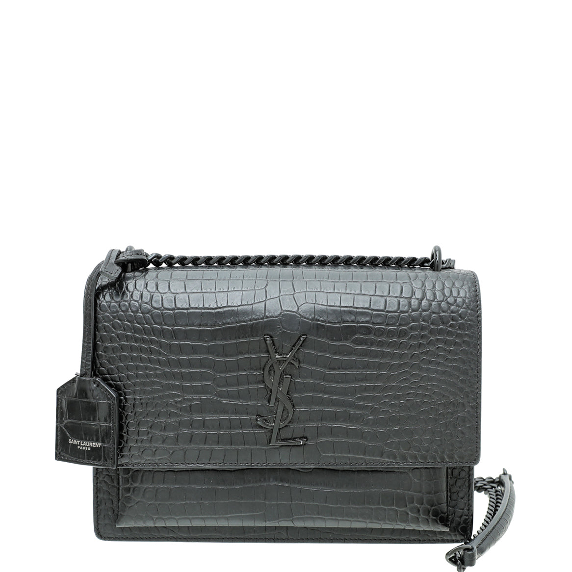 YSL So Black Croco Embossed Sunset Medium Bag-YSL-THE CLOSET