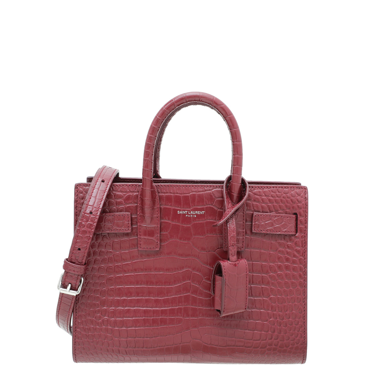 YSL Burgundy Croc Embossed Sac De Jour Nano Bag-YSL-THE CLOSET