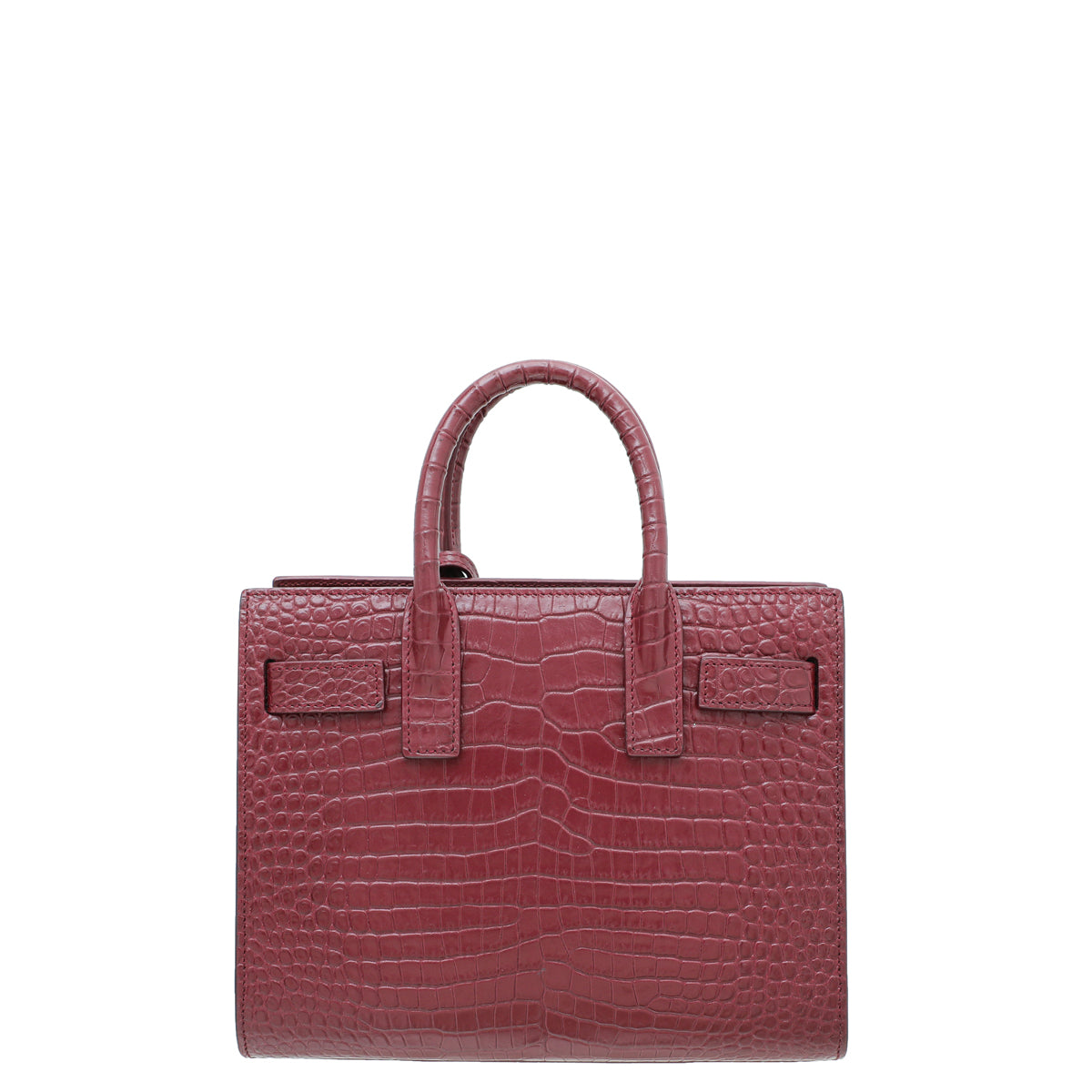 YSL Burgundy Croc Embossed Sac De Jour Nano Bag-YSL-THE CLOSET