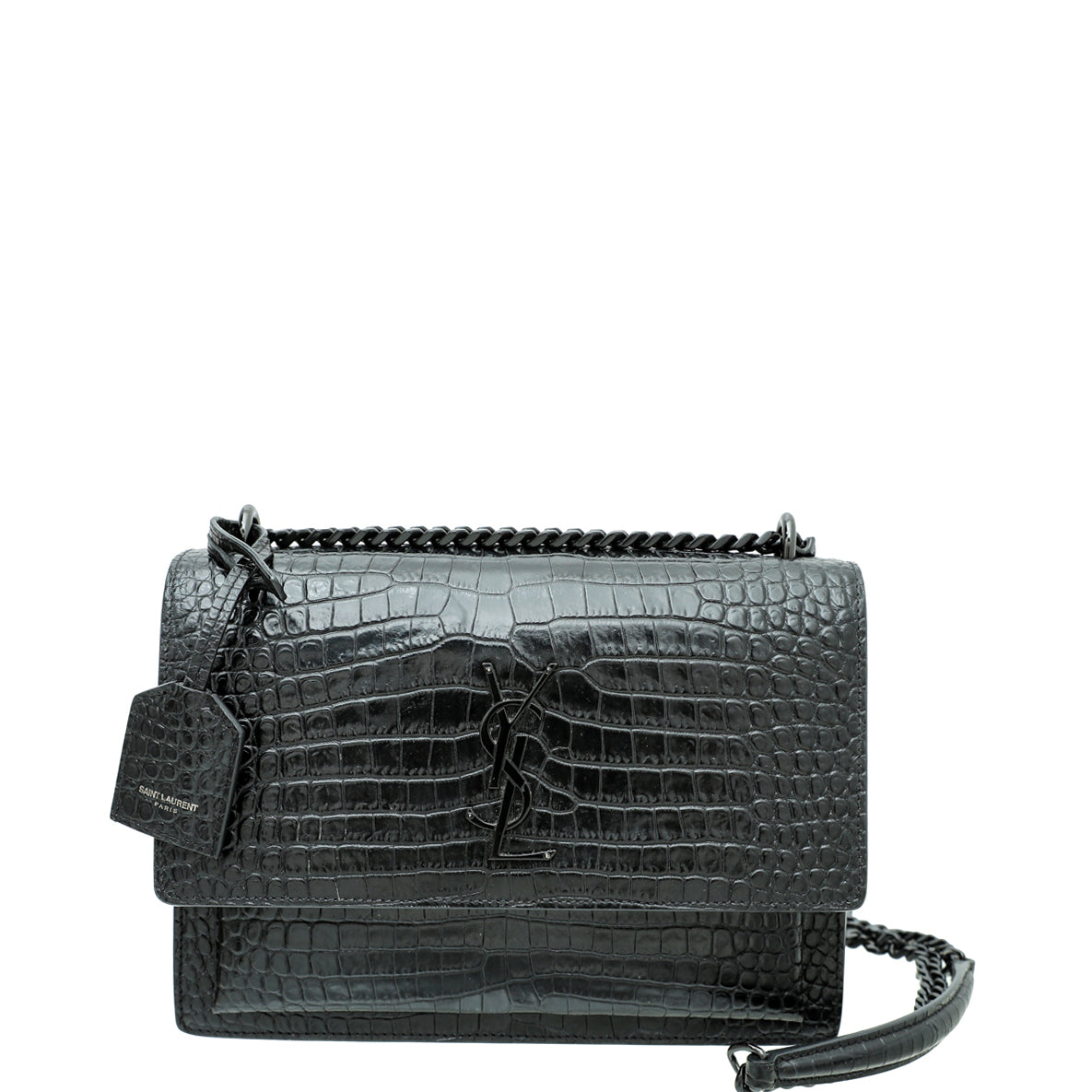 YSL Black Croc Embossed Sunset Medium Bag-YSL-THE CLOSET