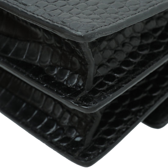 YSL Black Croc Embossed Sunset Medium Bag
