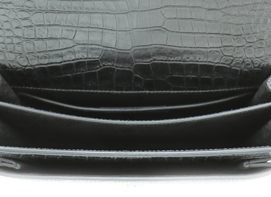 YSL Black Croc Embossed Sunset Medium Bag