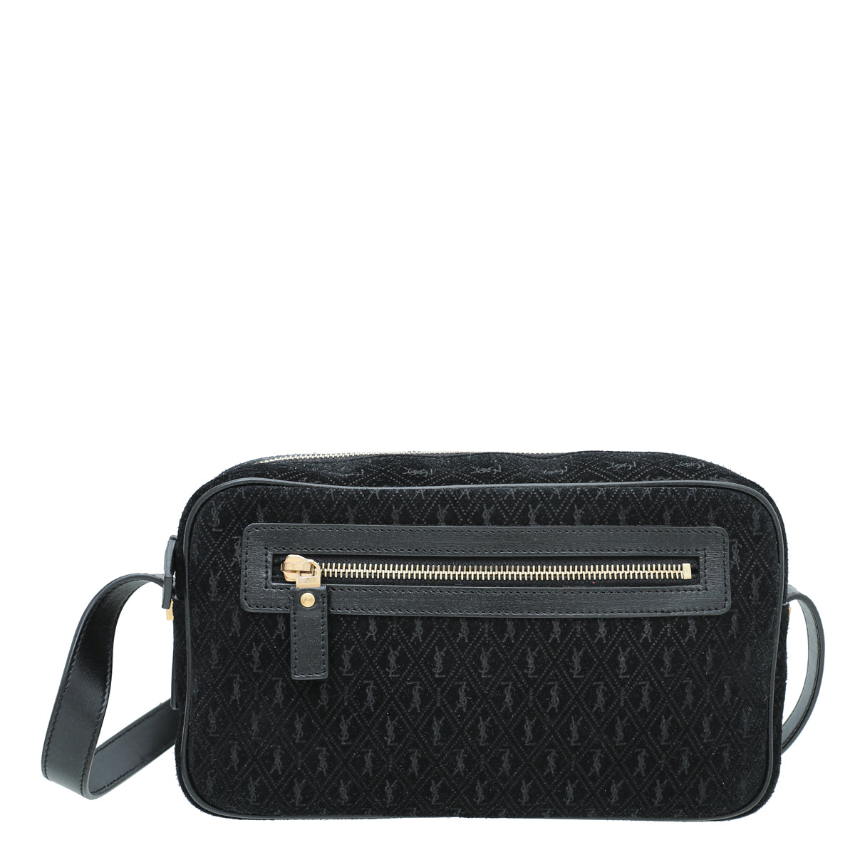 YSL Black Suede Monogram All Over Camera Bag-YSL-THE CLOSET
