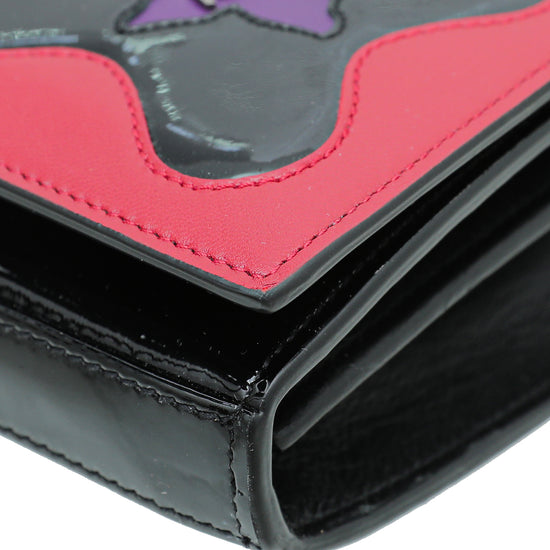 YSL Black Multicolor Butterfly Cutout Wallet on Chain