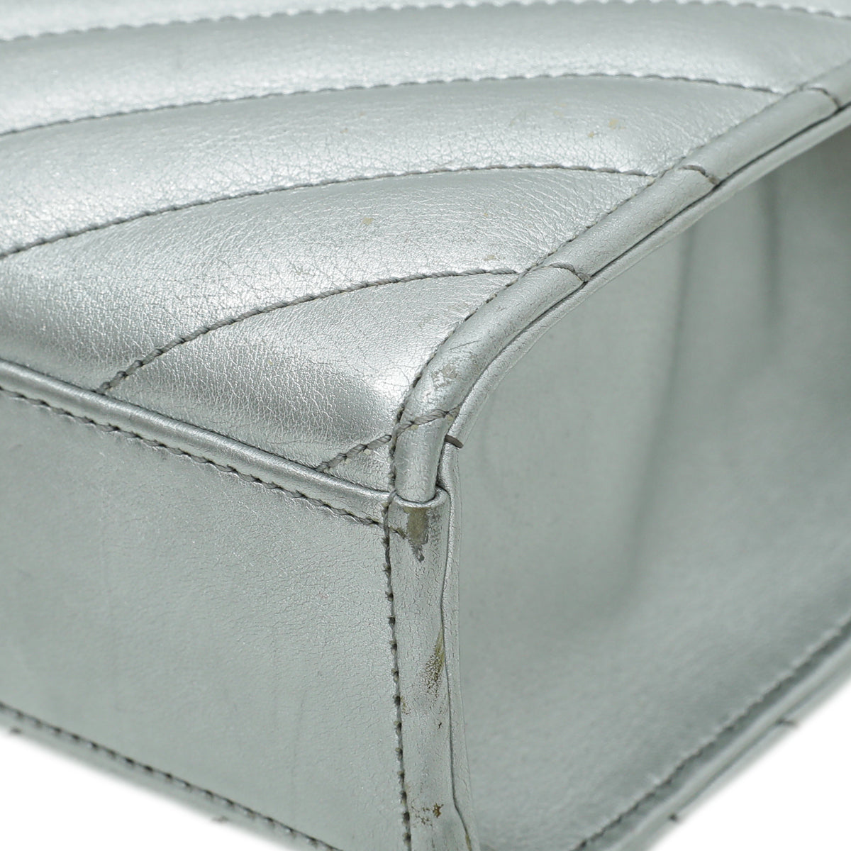 YSL Metallic Silver Monogram Satchel Flap Medium Bag