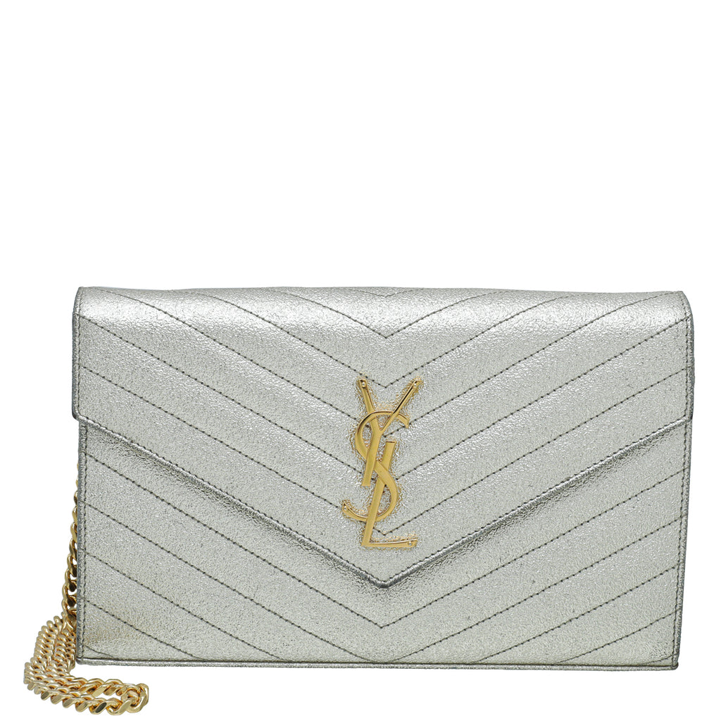 YSL Metallic Gold Cassandre Monogram Chain Wallet THE CLOSET