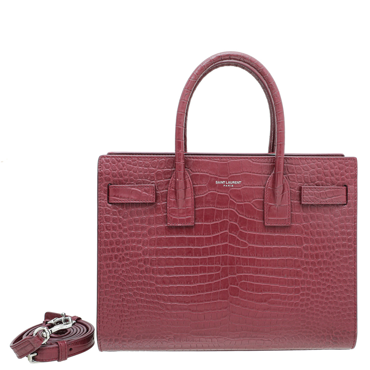 YSL Burgundy Croc Sac De Jour Baby Bag-YSL-THE CLOSET
