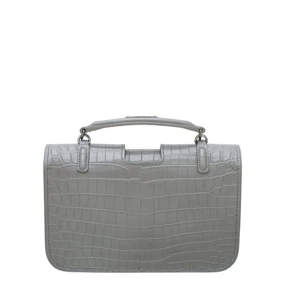 YSL Gray Croc Embossed Charlotte Medium Bag
