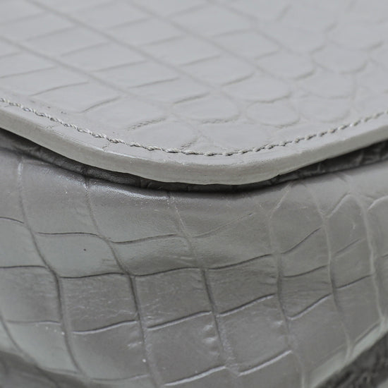 Saint Laurent Charlotte Crocodile Embossed Leather Grey Bag 486638