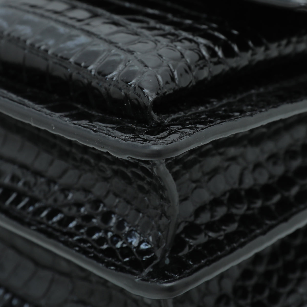 YSL Black Croc Embossed Sunset Medium Chain Bag