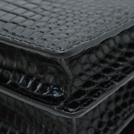 YSL Black Croc Embossed Sunset Medium Chain Bag