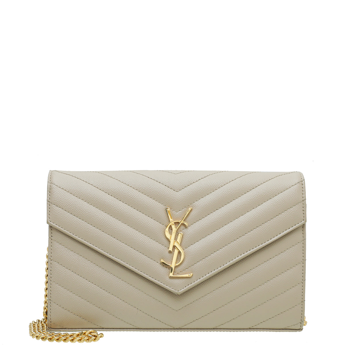 YSL Beige Monogram Cassandre Chain Wallet-YSL-THE CLOSET