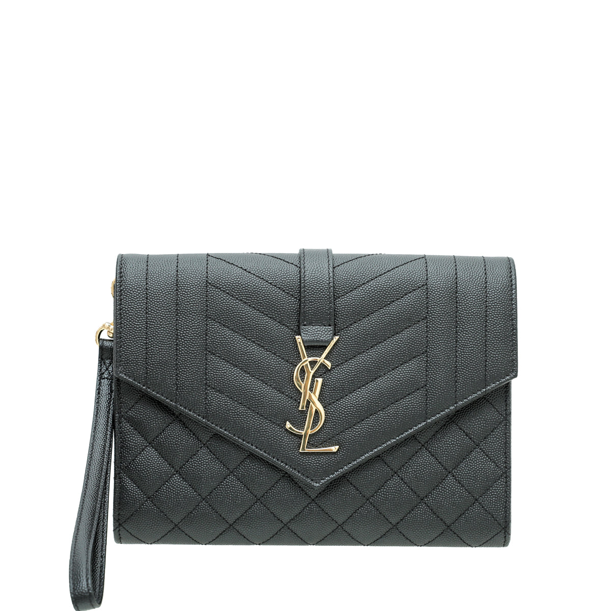 YSL Black Monogram Envelope Flap Mix Quilted Pouch-YSL-THE CLOSET